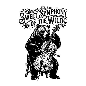 Bear Playing Cello Honeycomb Music Graphic Sweet Symphony of the Wild Vector