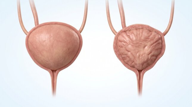 Healthy Bladder vs Overactive Bladder, Medical Illustration