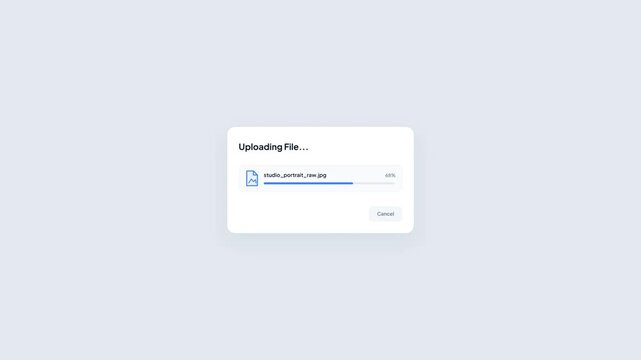 Image File Uploading Window Interface Animation with Progress Bar and Success Confirmation UI