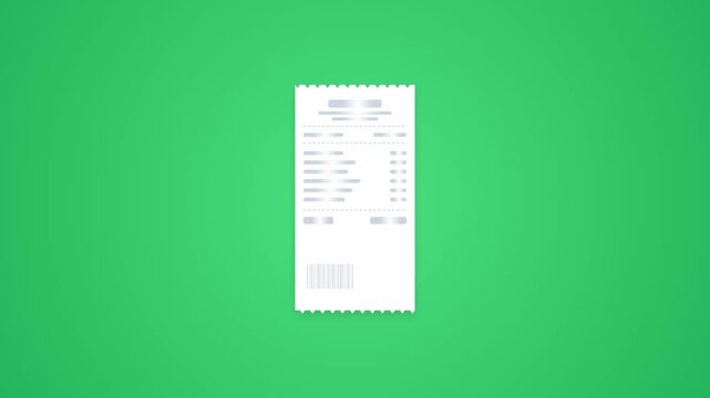Paper Shopping Receipt Payment Invoice Barcode Animated Vector Icon Green Background