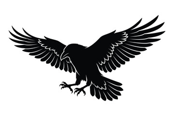 Naklejka premium Flying raven bird vector illustration with outstretched wings