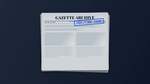 Newspaper Gazette Verified Fake Stamp Blue Graphic Motion Concept