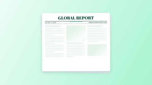Global Report Newspaper Page Layout Minimal Clean Green Background Concept