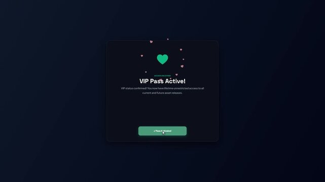 VIP Loyalty Access Card UI Animation with Heart Icon for Premium Membership and Exclusive Reward Program