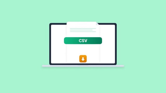 CSV File Document Download Icon Animation Flat Laptop Screen Business Tech Motion Graphic 4K