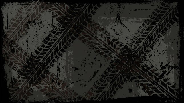 Dark Grungy Tire Track Pattern Abstract Background Designtire track background pattern tread wheel rubber drive vehicle auto car automotive race offroad marks print grunge texture