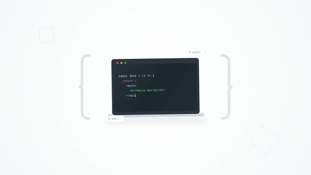 Code Editor Window Animation Typing Hello World Script