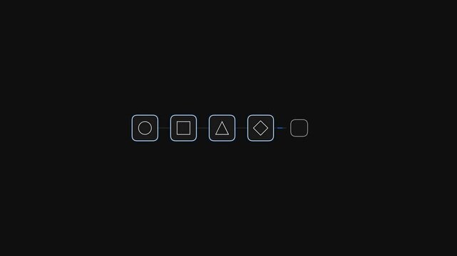 Minimal Geometric UI Icons Appearing in Sequence Technology Interface Concept Dark Background Seamless Loop 4K