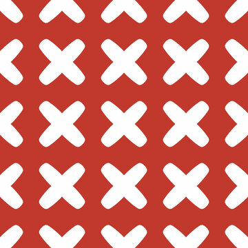 Seamless red and white geometric X pattern background