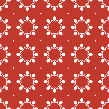 Seamless red and white floral geometric pattern background