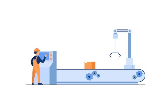 factory production animation for industrial presentation with worker illustration
