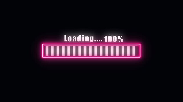 Pink neon loading bar with 43 percent progress on a black background percentage
