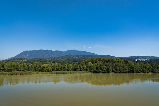Gerlitzen Mountain and Drau River near Wernberg in Carinthia, Austria