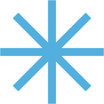 Minimalist blue frosted asterisk snowflake symbol isolated on transparent background
