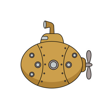 Cartoon yellow submarine with propeller and periscope