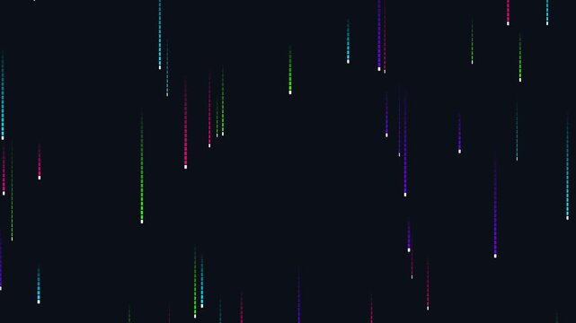 High-definition 1920x1080 15-second seamless abstract visual background featuring digital cyber matrix code rain overlay animation with a vivid cyberpunk color aesthetic. Ideal for VJ loops, video edi
