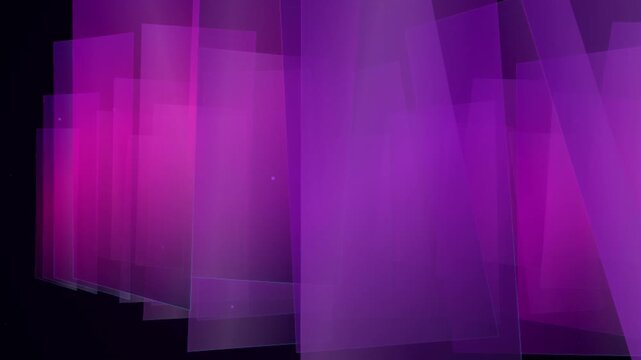 Abstract purple transparent rectangular panels floating on dark background 3d render