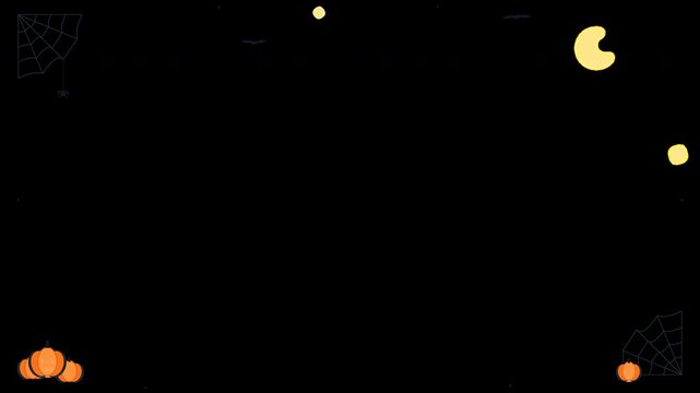 Halloween theme border with pumpkins and moon on black background