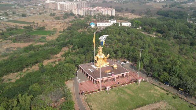Aerial footage of Pitreshwar Hanuman Dham on Pitra Parvat Indore