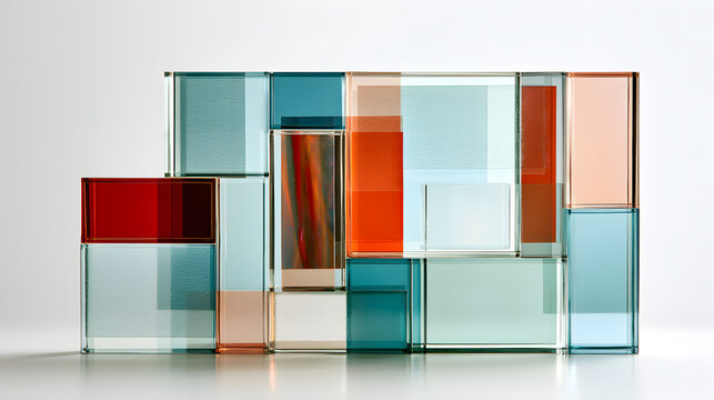 Geometric composition with thin film layered glass rectangles