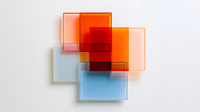 Geometric composition with thin film layered glass rectangles