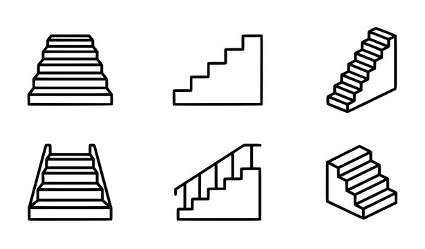 Stairs Stairway Symbol Set Minimal Outline Vector Icons