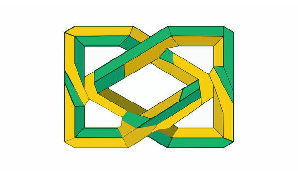 Abstract Yellow Green Impossible 3D Geometric Frame Optical Illusion Vector
