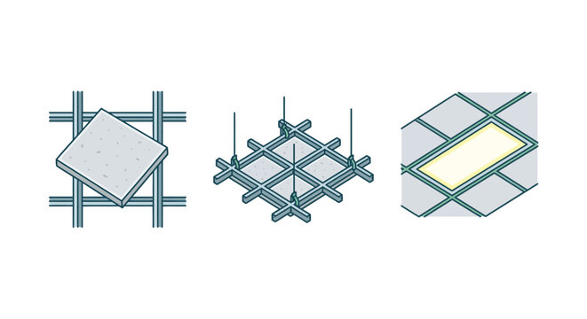 Suspended Ceiling Grid System Installation Isometric Diagrams