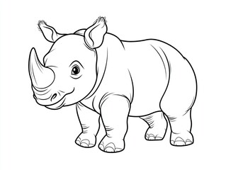 Fototapeta premium A cartoon-style rhinoceros illustration for coloring.
