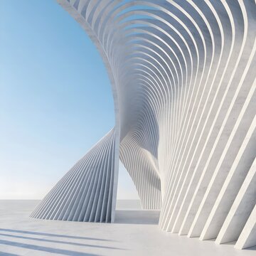 White parametric arch sculpture in desert.