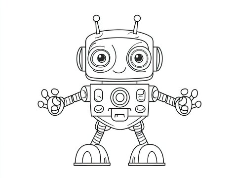 A cheerful cartoon robot with large eyes and a friendly expression.
