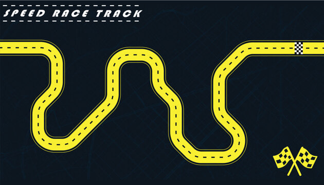 Road track or Race track in yellow color isolated on dark background with a street map.