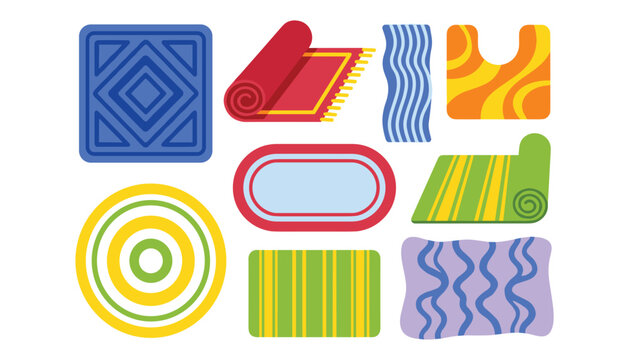 Colorful floor carpets and mats collection in different shapes and bright geometric patterns vector illustration