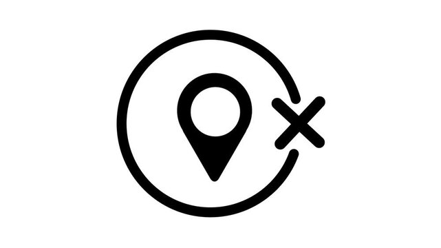 Map Pin Location Marker Line Art Vector Icon with Cross Cancel Badge Symbol for Incorrect Address Destination GPS Navigation Route Stop Geographical Location Error and Place Search Rejection