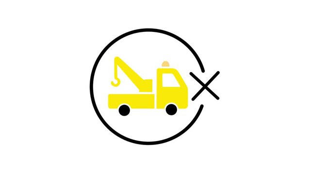 Tow Truck Road Breakdown Vehicle Line Art Vector Icon Featuring Cross Cancel Mark Symbol for Unavailable Roadside Assistance Emergency Auto Service Transport Rejection and Car Repair Concept
