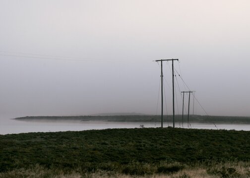 power lines over the lake (blue)