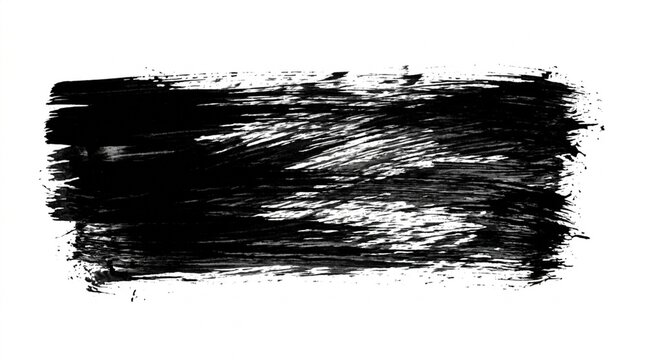 Black Paint Brush Stroke on White Background - Textured Art Element