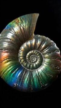 Colorful ammonite shells reveal stunning patterns in shimmering light