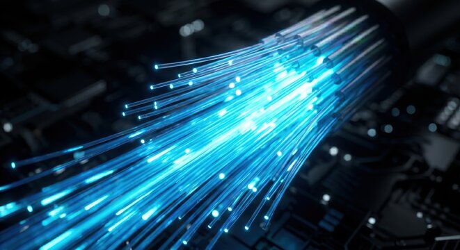 Glowing Blue Fiber Optic Data Cables