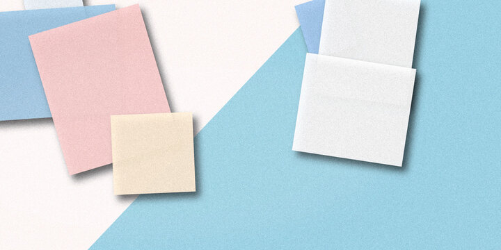 Pastel and bright sticky note squares cluster along a diagonal backdrop, creating a friendly, airy scene for reminders, learning, or marketing headers.