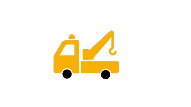 Yellow Tow Truck Driving Across Screen Motion Graphic Animated Vector Icon for Emergency Roadside Towing Assistance Automotive Breakdown and Transport Service