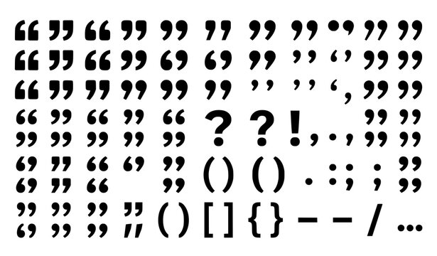 Quotation marks and punctuation symbols grid layout monochrome vector collection