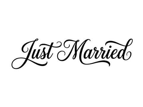 Just Married Elegant Wedding Calligraphy Script Typography Banner Text