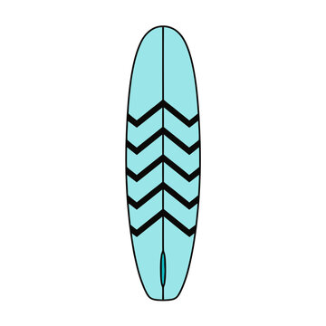 Light blue surfboard with black chevron pattern