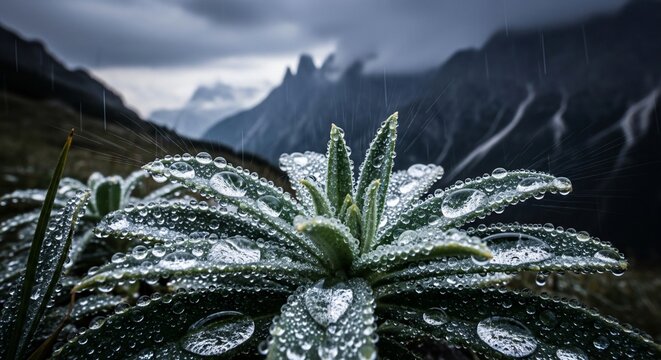 Plant dew drops mountain landscape