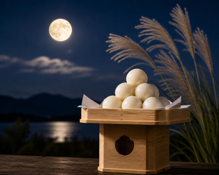 Moon viewing tsukimi dango rice dumplings autumn night