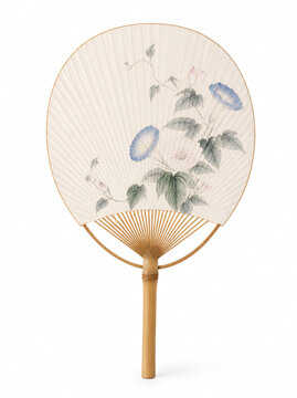 Japanese rigid fan uchiwa white background