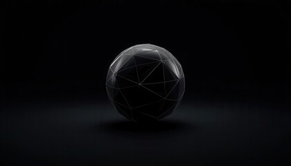Fototapeta premium Textured dark sphere covered in water droplets resting on a reflective black surface with textured ball wet surface abstract orb dark globe sphere object minimalist ball reflection moisture