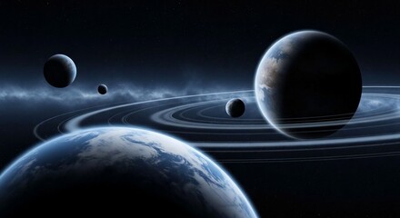 Planets and rings space illustration