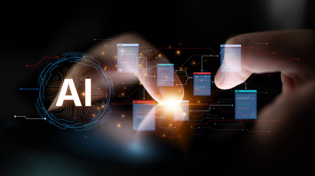 Futuristic software development concept featuring AI pair programmer, automated AI code generation, and real-time AI debugging. Ideal for DevOps and tech AI innovation. Corpus